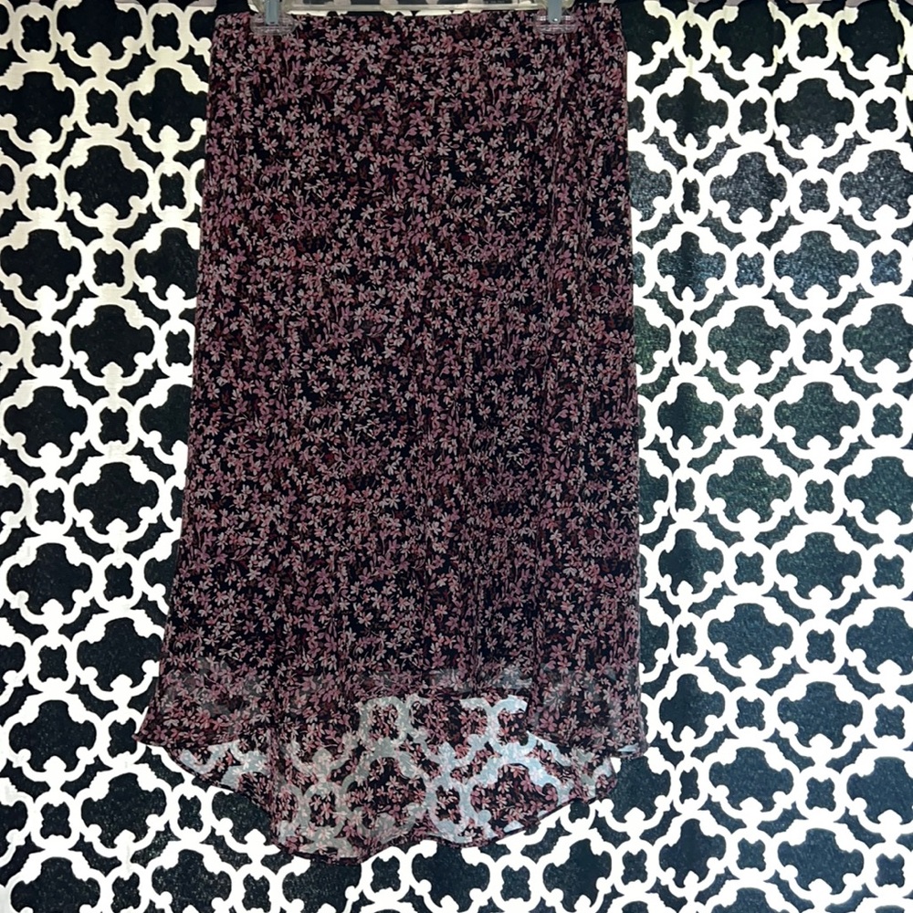 pink flowy midi skirt